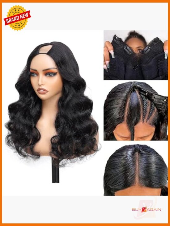 22 Inch Body Wave V Part Wig 200% Density Human Hair Drawstring Cap main image 4